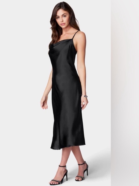 bebe Dresses & Skirts - BEBE black SATIN COWL NECK‎ SLIP MIDI DRESS
